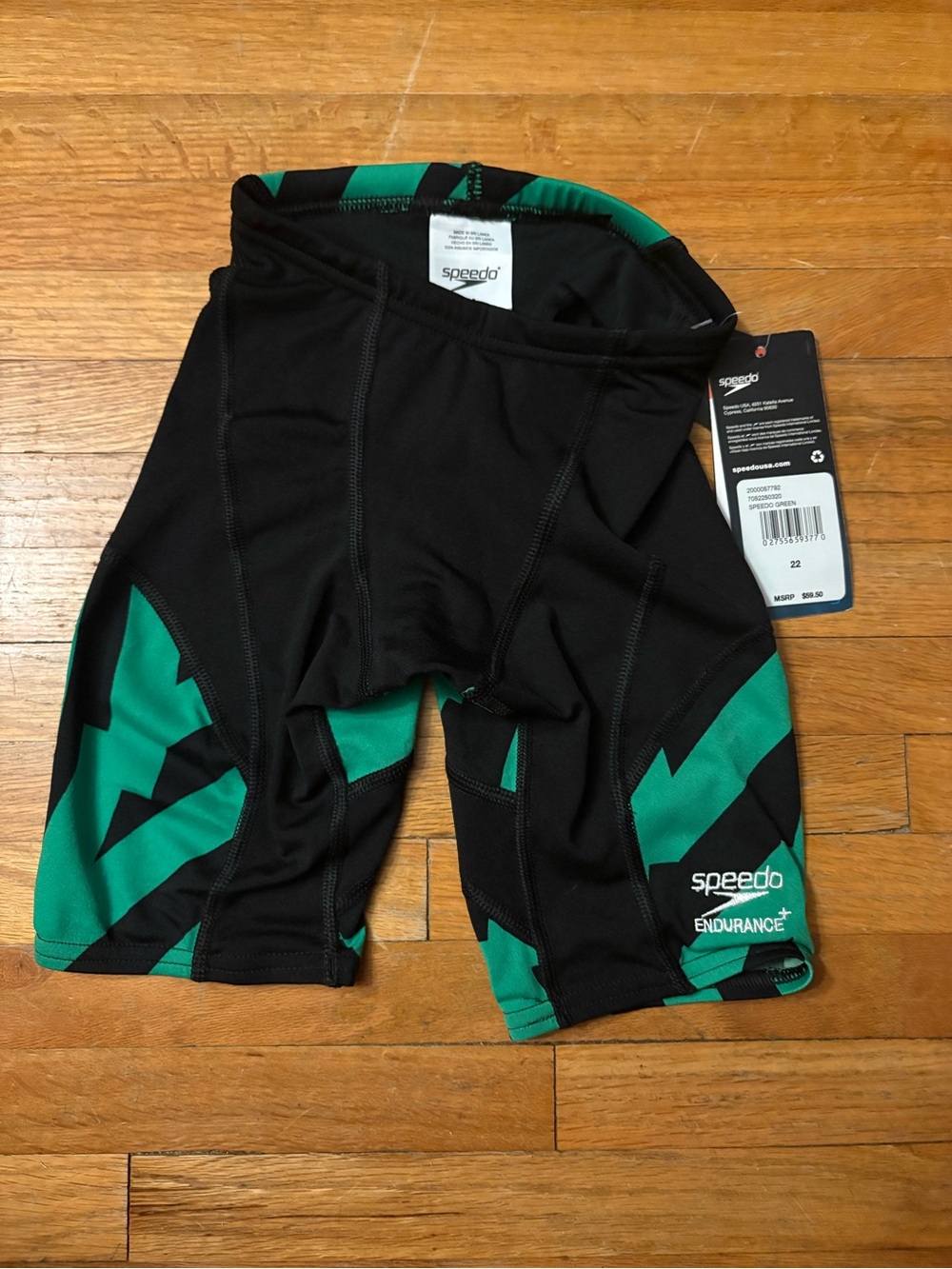 Speedo Boys Black & Green Endurance+ Jammer Swim Shorts Size 22